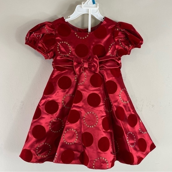 Rare Editions Baby Girl’s Red Glitter Circle Party Formal Holiday Dress -Sz‎ 24M - Picture 2 of 9